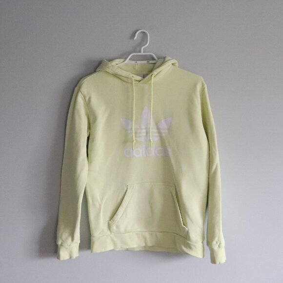 Adidas Yellow Sz XS Womens Cotton Hooded Pullover Drawstring Pocket Sweater - Picture 1 of 12
